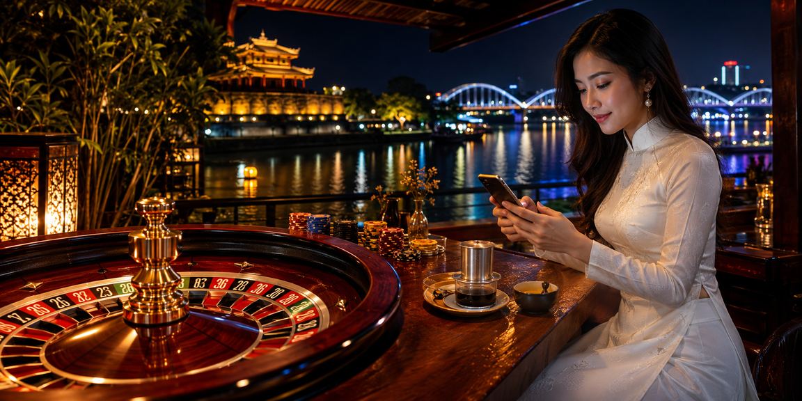 Bàn roulette với trang phục áo dài truyền thống Huế